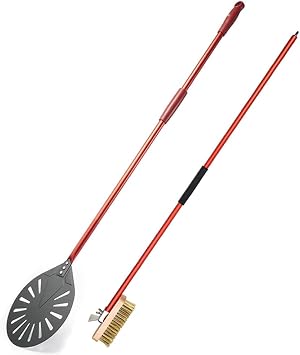 9 Inches Pizza Peel Hard Anodized, 47 inch Overall Length Shovel, 43 inch Oven Brush, Oven Accessories 2 Pieces SetRed