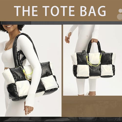 Puffer Tote Bag Large Trendy Checkered Puffy Quilted Tote Bag for Women Quilted Bubble Shoulder Bags Lightweight Puffer Purse2