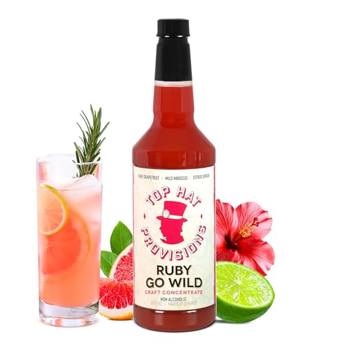 Top Hat Ruby Go Wild - Hibiscus & Grapefruit Flavor - Paloma Drink Mix - Hibiscus Syrup 5x Concentrate - Compatible with SodaStream- Grapefruit Juice - 32oz Bottle