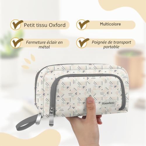 wooshwa Trousse Crayon Fourniture Scolaire Grande Trousses Ecole Stylo Garçon Fille, Fermeture à Glissière - Géométrique Crémeux – vue 3