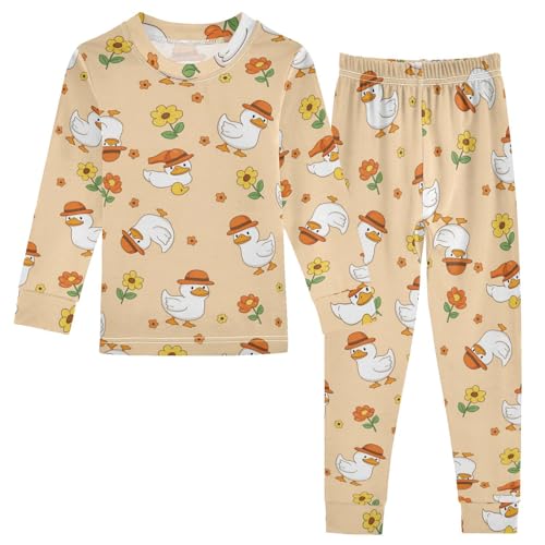 Pajama Sets Long Sleeve Duck Flowers and Hats Soft Comfy Sleepwear 2 Piece PJS 3-8T - Main Image