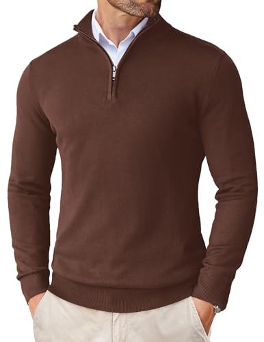 Image of COOFANDY Men's Quarter Zip Up Sweaters Slim Fit Lightweight Mock Pullover