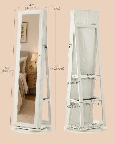 Image of SONGMICS HOME Standing Jewelry Cabinet, Full Length Mirror with Storage