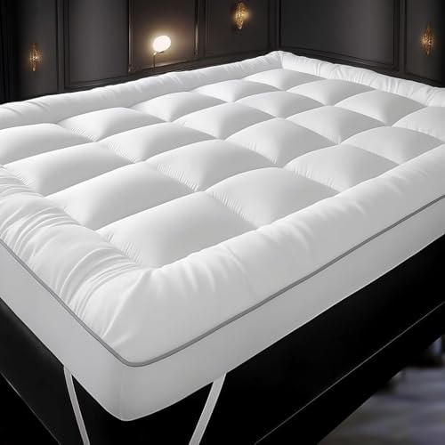 Extra Deep 10cm Mattress Topper Double Bed - Ultra Soft Quilted Mattresses Toppers - 1400 GSM Heavy Filling Back Support Pain Relief Bed Cover Strong Corners Elasticated Straps (Double)