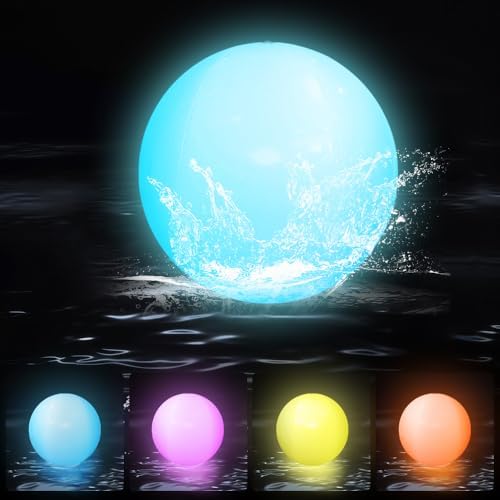 2 Pieces Floating Lights, 16 Inch Inflatable Beach Ball IP68 Wate...
