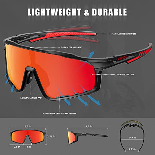 Kapvoe Polarized Cycling Glasses Men Women Mountain Bike Sunglasses Mtb Glasses Tr90 Sport Glasses Biking Sunglasses Bicycle Riding Goggles Road Cycling Sunglasses Running Golf Cycle Glasses Red #TOP5