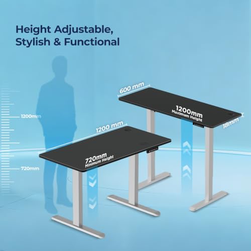 Image of The Sleep Company AeroPro Electric Height Adjustable Desk | Ergonomic WFH Table | 4 Memory Presets | Wireless Charging | 2 Yr Warranty | 1200x600 Top | Free Installation | Black & White