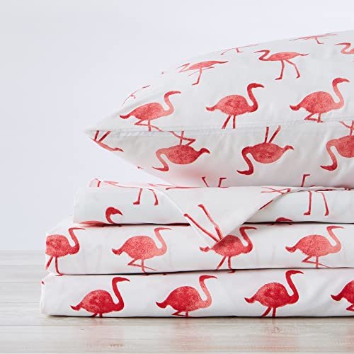 Great Bay Home Printed Coastal Microfiber Bed Sheets. Wrinkle Free, Deep Pockets, Beach Theme Sheet Set. Newport Collection (King, Flamingo) #TOP4