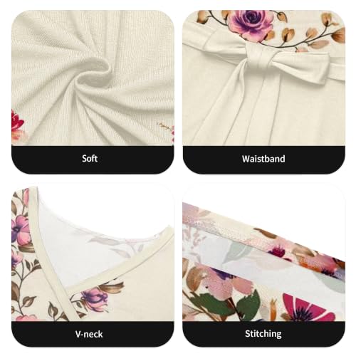 Image of Nmoder Plus Size Maxi Dress for Women - Summer Casual 3 /4 Sleeve Floral Flowy Long Dress with Belt XL- 6XL