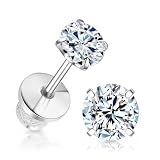 Limerencia Moissanite Stud Earrings, F136 Titanium Screw Back Earrings, D Color VVS1 Clarity Lab-created Moissanite Earrings (4mm-0.6 Carat White Gold, 4mm-0.6 Carat White Gold)