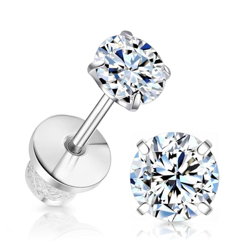 Image of Limerencia Moissanite Stud Earrings, F136 Titanium Screw Back Earrings, D Color VVS1 Clarity Lab-created Moissanite Earrings (4mm-0.6 Carat White Gold, 4mm-0.6 Carat White Gold)