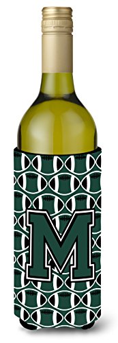 Caroline's Treasures CJ1071-MLITERK Letter M Football Green and White Wine Bottle Hugger Bottle Cooler Sleeve Hugger Machine Washable Collapsible Insulator Beverage Insulated Holder