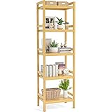 Homykic Narrow Bookshelf Bamboo, 5-Tier Adjustable Book Shelf Bookcase Bathroom Shelves Freestanding...