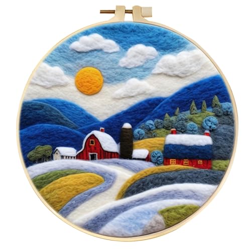 Image of SARBUTER Needle Felting Kits, DIY Wool Felt Starer Needle Felting Kits for Beginners ，Suitable for Giftware Home Decoration (House in Winter)