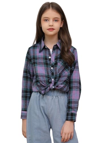 Image of SANGTREE Women and Girls Long Sleeve Flannel Casual Button Down Plaid Shirt