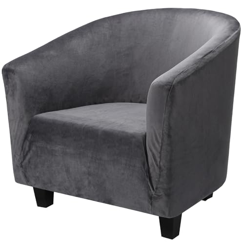 Segus Sesselbezug für Cocktailsessel, 1 Stück Modern Club Chair Stretch Sesselhusse, Universal Sofabezug für Einzelsofa, Abnehmbar und Waschbar, Sesselbezüge für Clubsessel (Dunkelgrau, Samt)