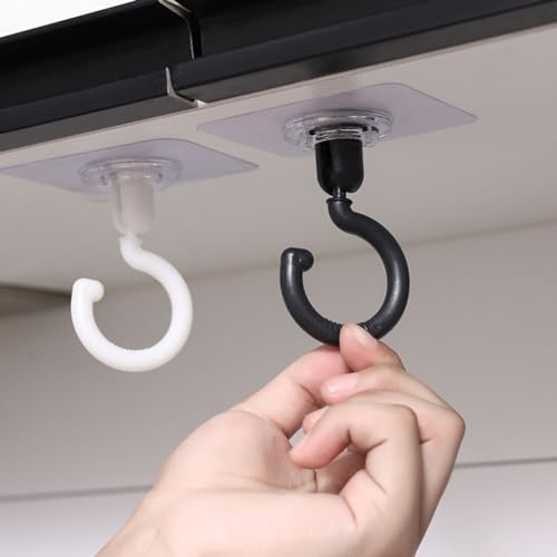 X-SHIYUN 4 Pack 360°Rotating Ceiling Adhesive Hook,Wall Adhesive Hooks,Waterproof Bathroom Kitchen Heavy Duty Self Adhesive Hooks(Black)