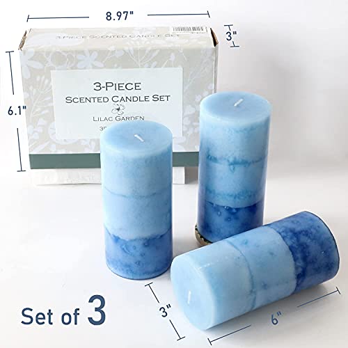 Flavcharm Pillar Candles Lilac Scented 3 Pack Blue Layered 3X6 Inch Pillar Scented Candle Long-Lasting Clean Burning Candles Scented Decorative Candles For Home Decor, Bathroom Decorations #TOP3