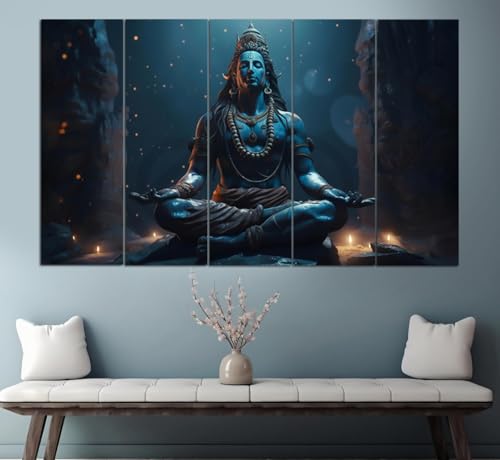 Image of Maxstone Adiyogi Shiva Shiv Meditating Wall Painting for Living Room, Bedroom, Office, Hotels,Drawing Room Wooden Framed Digital Painting (30x60 inch) M1401