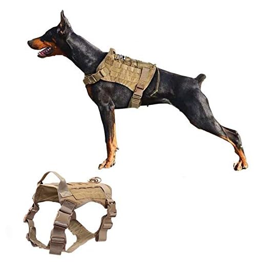 Ducomi Militär taktisk sele för K9 hundträning och arbetande hundar – hundsele – medelstorlek, stor schäfer, pitbull, rottweiler (Khaki, L)