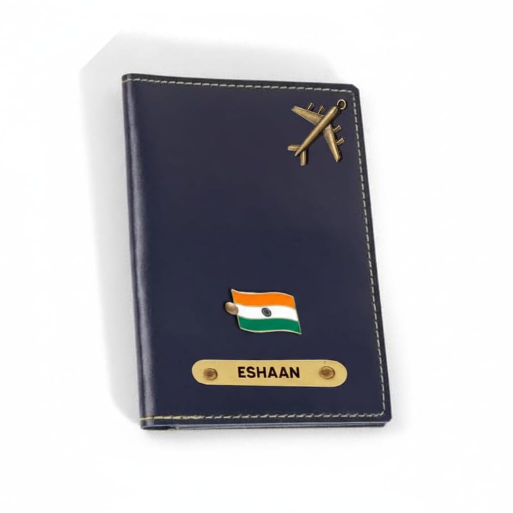 the unique gift studio Customised Passport Cover Holder with Personalised Name Charm Leather Passport Cover Holder for Men Women Blue - Customised Passport Holder for Gift-picture-18