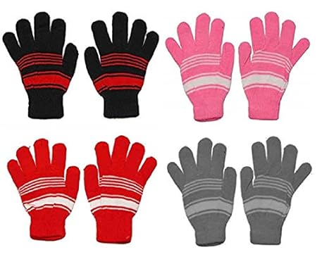 New Vastra Lok Girls I Boys Woolen Multi Color Gloves Pack of 4 for 6-7 Year Kids