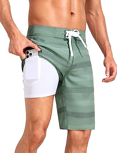 ninovino Mens Swim Trunks 2 in 1 Compression Liner Quick Dry Stripe Board Shorts