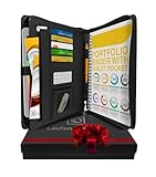 Cartera de Negocios con cierre - Portafolio/Carpeta Plegable de Mano de Cuero de PU negro con bolsillo para tablet de 10.5” & A4 Bloc de notas en caja de regalo de Lautus Designs