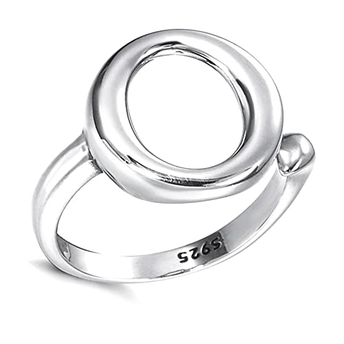 Helen de Lete Anillo ajustable de plata de ley S925 con círculo geométrico oval O Line