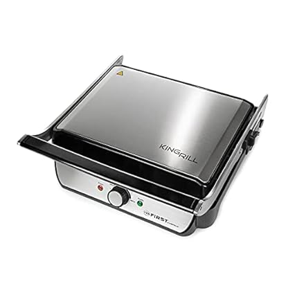 TZS First Austria Tischgrill, Elektrogrill für den Tischgebrauch, Grillplatte für Fleisch & Gemüse, 180°-Öffnung, Kontaktgrill mit Antihaftbeschichtung, in Schwarz/Edelstahl, 900 W
