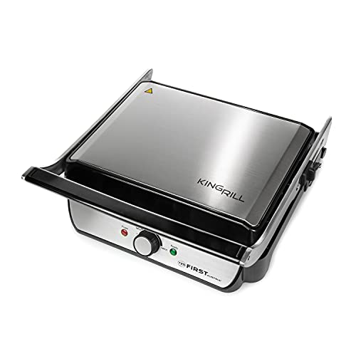 TZS First Austria Tischgriller, Elektrogrill für den Tischgebrauch, Grillplatte für Fleisch & Gemüse, 180°-Öffnung, Kontaktgrill mit Antihaftbeschichtung, in Schwarz/Edelstahl, 900 W