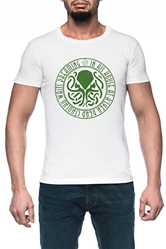 Luxogo Cthulhu - Lovecraft Homme Blanc T-Shirt Manches Cortes Men's White T-Shirt