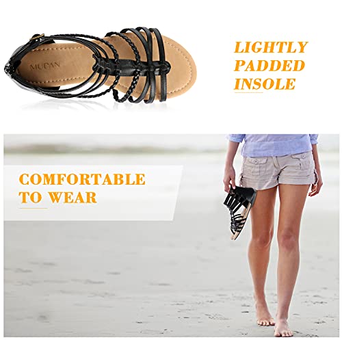 Mudan Womens Buckle Zip Thong Gladiator Sandal (9 B(M) Us, Black) #TOP7