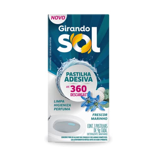 Girando Sol Pastilha Adesiva Sanitária Frescor Marinho 27G Desodorizador Sanitário Perfumado Azul Re