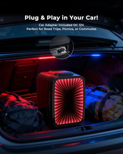 BEICHEN Mini Kühlschrank, 4L / 6 Dosen Leise Minikühlschrank, 7 RGB Lichtmodi, 2in1 Kühl- und Warmhaltefunktion für Getränke & Skincare, AC 220V / DC 12V, Mini Fridge für Gaming, Büro, Auto (Schwarz)