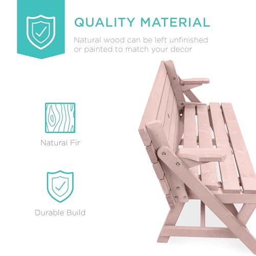 Image of Best Choice Products 2-in-1 Transforming Interchangeable Outdoor Wooden Picnic Table Garden Bench for Backyard, Porch, Patio, Deck w /Umbrella Hole - Pink