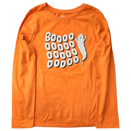 Cat & Jack Girls Orange & Black Boooo Long Sleeve Halloween T-Shirt Tee Shirt Large 10-12