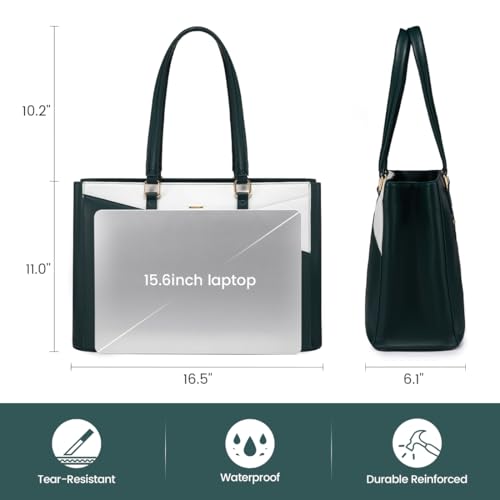 Image of Laptop Tote Bag for Women 15.6 Inch Waterproof Leather Computer Laptop Bag Women Business Office Work Bag Briefcase Large Travel Handbag Shoulder Bag