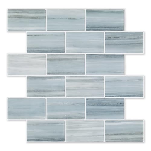Tilingview 10PCS Peel and Stick Backsplash for Kitchen, Self-Adhesive Vinyl Gel Subway Tile, Wall Tile for Home Decoration (Blue Gray Subway)