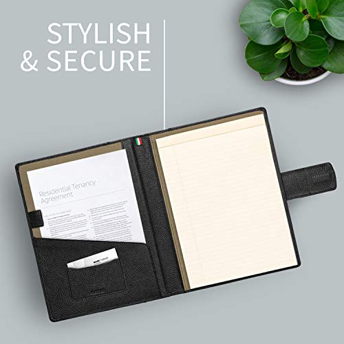 Image of Maruse Italian Leather Executive Padfolio, Folder Organizer with Magnetic Closure and Writing Pad, Handmade in Italy, Black