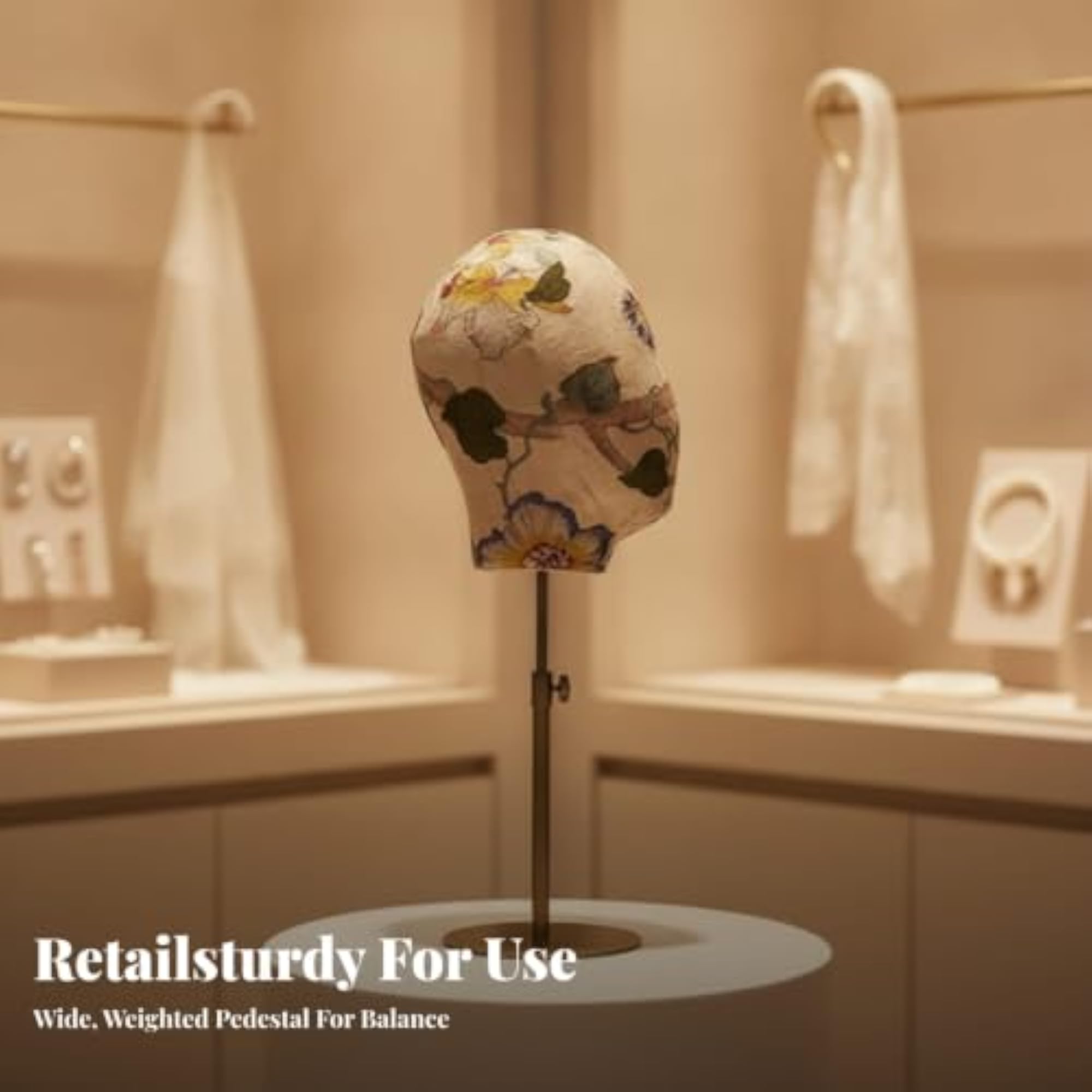 Floral Print Height Adjustable Head Stand with Base
