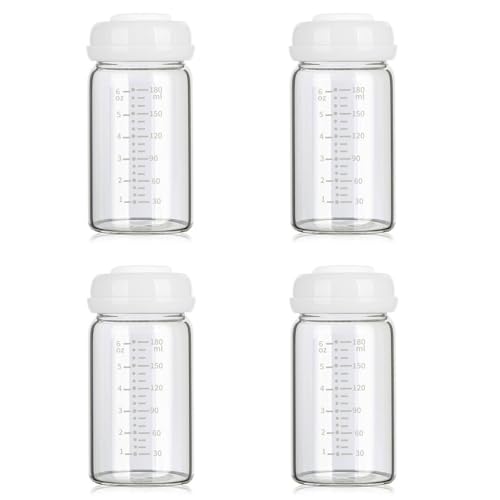 Image of 4 Pack, 6oz/180ml Glass Breast Milk Collection and Storage Bottles, Compatible with Spectra S1 S2 9 Plus, Motif Luna, and Most Wide-Mouth Flanges, Work with Spectra Bottles for Pumping