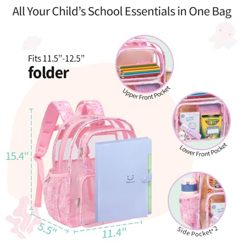 Clear Backpack for Girls 3 in 1 Set – 15 Inch Transparent Bookbag with Lunch Bag & Pencil Case, Pink Unicorn3