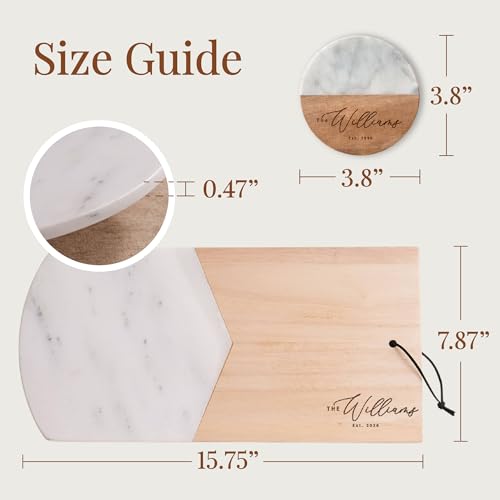 Juego de Tabla de Cortar de Madera y Mármol con Grabado Personalizado | Tabla para Quesos y Charcutería con Posavasos, Ideal como Regalo para Boda o Inauguración de Hogar miniatura 4