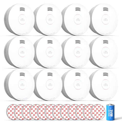 SITERWELL Smoke Detector, Smoke Alarms 10 Year Battery with Photoelectric Sensor, Portable Fire Alarm with Low Battery and Fault Warning for House and Bedroom, UL217 Listed, GS525A,12 Packs