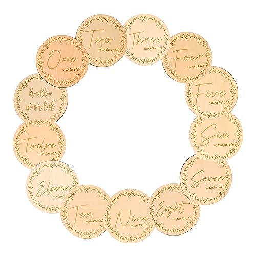 Vaguelly 木製マイルストーンディスク 13個 新生児成長カード 無臭な研磨仕上げ 男女兼用ベビーマンスリーカード 記念撮影用赤ちゃん成長記録 新生児用品セット