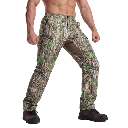 LOOGU Camo Hunting Pants for Men Water-Resistant Quiet & Matte Turkey Hunting Camo Pants for Men with 6 Pockets 30W x 30L Loogu Ents Green Camo