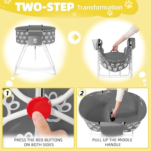 Dog Bathtub for Dogs, Elevated Dog Bath Tub for Pet Grooming and Bathing Shower, Portable, Foldable with Safety Lock, Professional Pet Washing Station for Small Midel Dogs Cat (Gray)