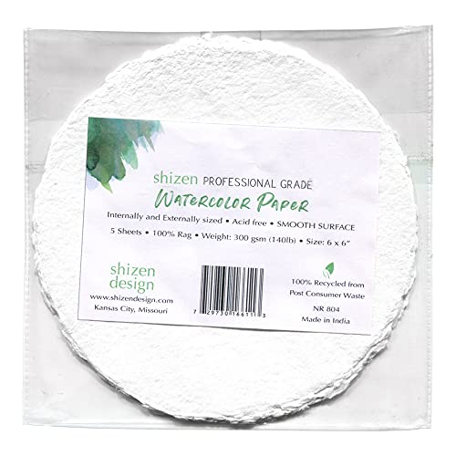 Shizen Design, Watercolor Paper, White, Hot Press, 6 Inch Circle, Pack of 5 Sheets, NR 804