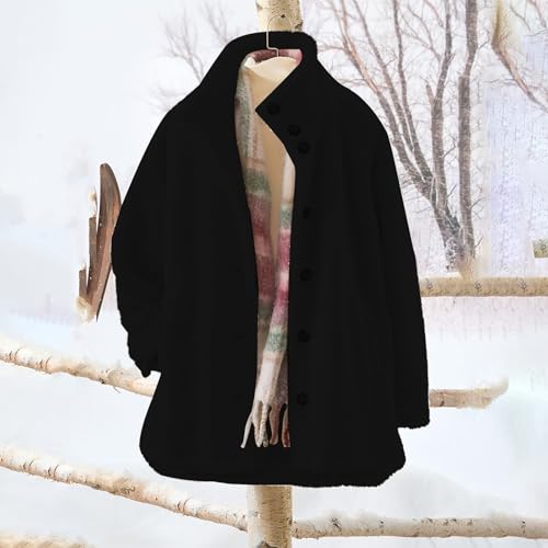 Womens Warm Fuzzy Button Up Jackets Oversized Sherpa Stand Collar Jacket with Pockets Polar Fleece Winter Coats4